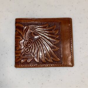 Brown Leather Bi-Fold Wallet with Aztec Design